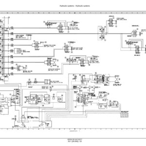 May include: A detailed technical diagram of a hydraulic system, featuring interconnected components, lines, and labels. The diagram is in black and white, with text indicating various parts and their functions. The title "Hydraulic systems - Hydraulic systems" is at the top.