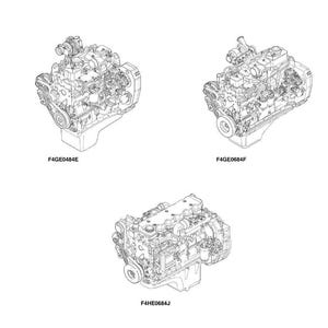 May include: A repair manual for engines, featuring detailed diagrams of three different engine models: F4GE0484E, F4GE0684F, and F4HE0684J. The manual includes technical specifications and illustrations.