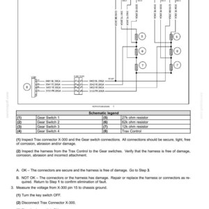 Puede incluir: Diagrama de c&oacute;digos de falla de sistemas el&eacute;ctricos, con leyenda esquem&aacute;tica e instrucciones. Incluye interruptores de engranajes, resistencias y pasos de inspecci&oacute;n de conectores. Texto con mediciones de voltaje y soluci&oacute;n de problemas.