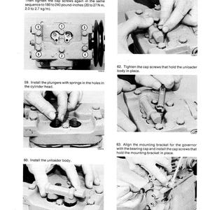 May include: A technical diagram with step-by-step instructions for assembling a mechanical component. The image includes close-up shots of hands working on the machinery, along with numbered steps and measurements in pound-inches and Nm.