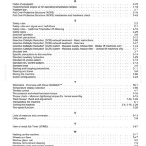 May include: A detailed page from a manual, featuring a table of contents with various topics. The topics include safety rules, machine operation, and maintenance procedures. The text is in black font.