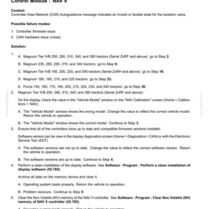 May include: Technical document detailing fault codes for a precision farming system's electrical components. Includes troubleshooting steps for controller firmware and CAN hardware issues. Text includes model numbers and software version instructions.