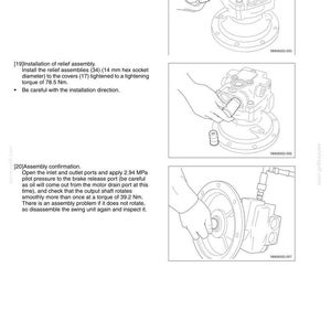 May include: Technical diagram showing the installation of mechanical components. The diagram includes illustrations of the assembly process, with text detailing steps such as tightening caps to specific torque values. The image is a black and white technical drawing.