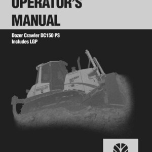 May include: An operator's manual for a New Holland Construction Dozer Crawler DC150 PS, including LGP. The cover features bold black text on a light gray background, with a graphic of a construction dozer and the New Holland logo at the bottom.