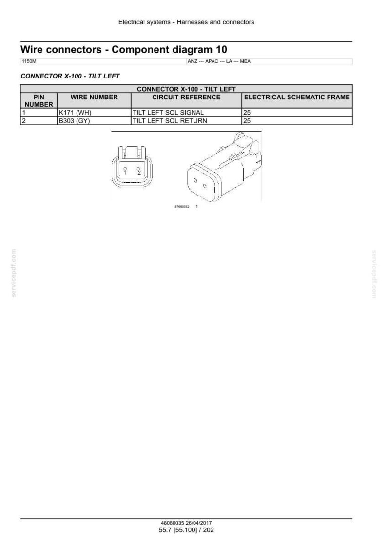 May include: Diagram of wire connectors, component diagram 10, with a table detailing pin number, wire number, circuit reference, and electrical schematic frame. Includes illustrations of the connectors.