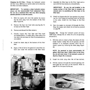 May include: A technical manual page for the Ford 7500 tractor, featuring black and white diagrams of a hydraulic oil filter and a reservoir drain plug, with detailed text instructions for changing the oil and filter, including a 43 gallon capacity.
