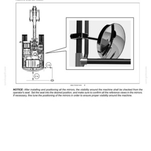 May include: Diagram of a machine with a mirror, showing reference points for positioning. The text indicates the mirror's placement and visibility requirements, with measurements in inches. The image is from a technical manual.