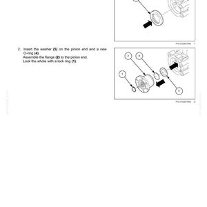 May include: Diagram of a rear axle assembly process. Instructions include inserting a seal ring, washer, O-ring, and flange. The image includes arrows pointing to the parts and their placement.