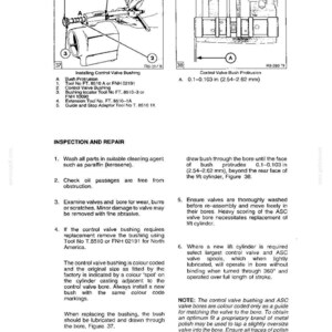 May include: Diagram of control valve bushing installation, with measurements in inches. Includes text about inspection, repair, and replacement procedures. Chapter 4, with figures and tool numbers.