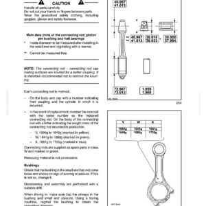 May include: A technical manual page titled SECTION 10 - ENGINE - CHAPTER 2 CONNECTING RODS. It features diagrams of connecting rods with numerical measurements in millimeters and a table listing weight classes in grams from 1600g to 1720g.