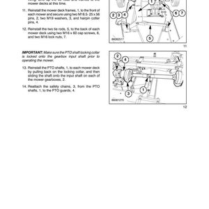 Puede incluir: Una p&aacute;gina de manual t&eacute;cnico titulada SECTION 58 - MOWER - CHAPTER 5, que presenta dos dibujos lineales en blanco y negro con llamadas numeradas. Los diagramas ilustran el montaje de los marcos de la segadora y los ejes de la TDF.