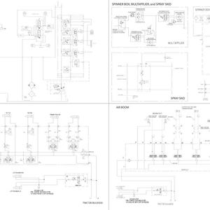 May include: A detailed schematic diagram of a Guardian Sprayer hydraulic system, labeled with various components and text. The diagram includes sections for the SP300C Combo Machine, Mono Boom, Air Boom, and Spinner Box.