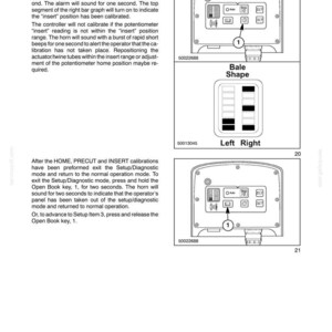 May include: Diagram of an electrical system control panel with buttons and a display. The text reads "Bale Shape" and "Left Right". The panel has a series of lights and a digital display.