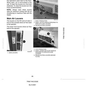 May include: Diagram of vehicle air conditioning components, including recirculation air louvers and main air louvers. The image includes labels and instructions for operation, with close-up views of the parts.