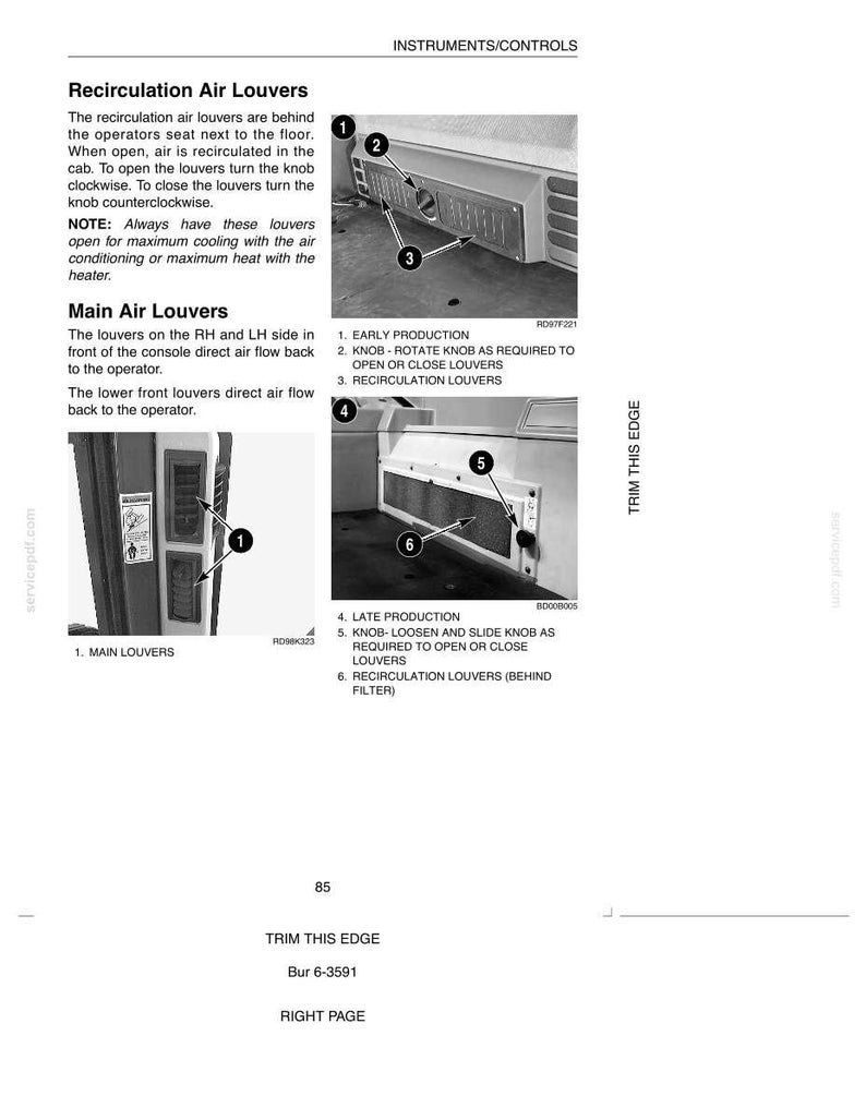 May include: Diagram of vehicle air conditioning components, including recirculation air louvers and main air louvers. The image includes labels and instructions for operation, with close-up views of the parts.