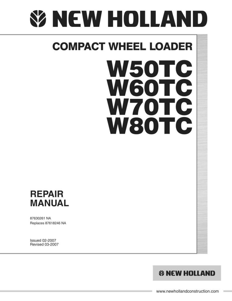 New Holland W50tc, W60tc, W70TC, W80TC Compact Wheel Loader Service Repair Workshop Manual | Instant PDF Download image 3