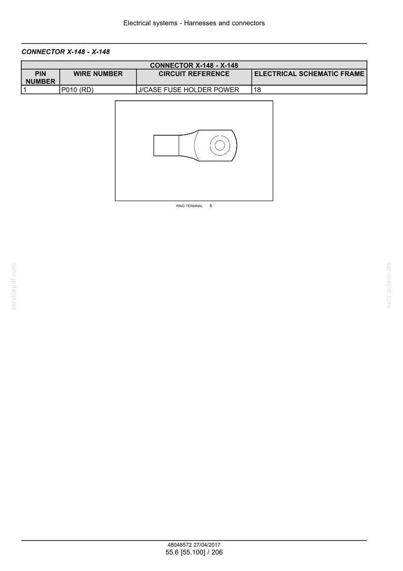 May include: Diagram of an electrical connector, labeled 'Connector X-148 - X-148'. The image includes a schematic of a ring terminal and a table with pin and wire information. Text includes 'Electrical systems - Harnesses and connectors'.