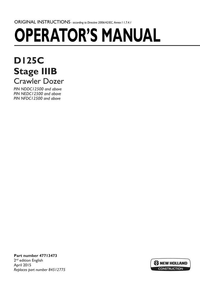 New Holland D125C Stage IIIB Crawler Dozer Operator Owners Operation Manual | Instant PDF Download image 3