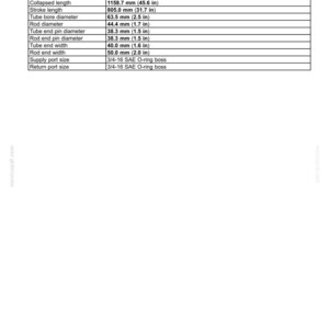 Pode incluir: Uma ficha de especifica&ccedil;&otilde;es t&eacute;cnicas para um cilindro, detalhando medidas em mil&iacute;metros e polegadas. As dimens&otilde;es principais incluem o comprimento colapsado (1158,7 mm), o curso (805,0 mm) e o di&acirc;metro do furo do tubo (63,5 mm). Intitulado "TOOL POSITIONING - LIFTING".