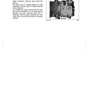 May include: Page from a manual with text and a diagram of a mechanical component. The text describes adjusting screws labeled A and B, and a lock nut. The diagram shows the component with numbered and lettered labels.