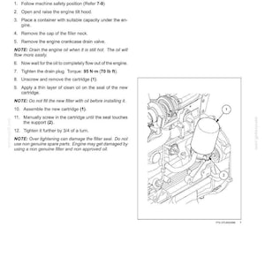 May include: Diagram illustrating engine oil and oil filter change instructions. The image shows an engine component with an oil filter and associated parts, with numbered labels for each step in the process.