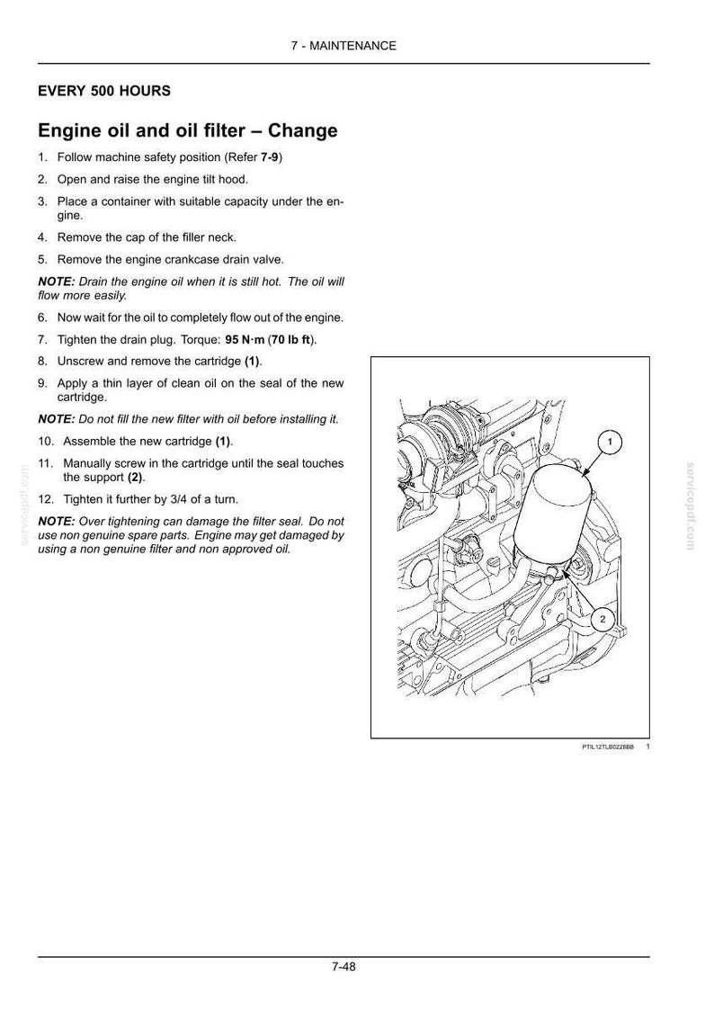 May include: Diagram illustrating engine oil and oil filter change instructions. The image shows an engine component with an oil filter and associated parts, with numbered labels for each step in the process.