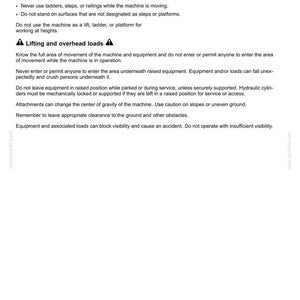 Puede incluir: Una p&aacute;gina de un manual de seguridad con el t&iacute;tulo "2 - INFORMACI&Oacute;N DE SEGURIDAD". El texto incluye advertencias sobre el trabajo en altura y cargas suspendidas, con vi&ntilde;etas que detallan las precauciones de seguridad. La p&aacute;gina tiene un fondo blanco.