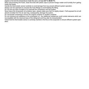 May include: A white document with the title "Note to the Owner WARNINGS FOR AIR CONDITIONING SYSTEM REPAIR OPERATIONS". The text provides instructions and warnings for air conditioning system repair, including temperature and oil handling.