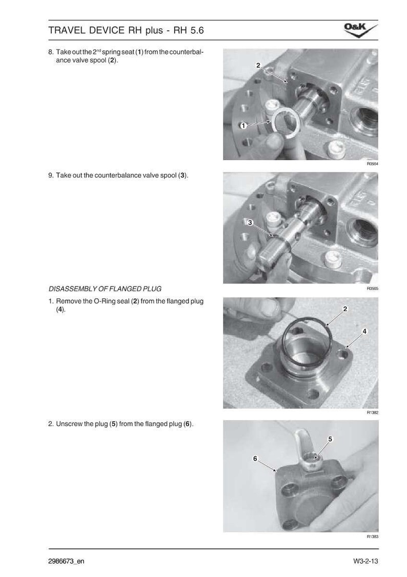 May include: Technical diagram illustrating the disassembly of a flanged plug. The image shows steps to remove the O-ring seal and unscrew the plug. Includes close-up views of the components with numbered labels for each part.