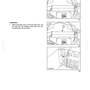 May include: Diagrams from a manual showing the installation of a heater core into an HVAC box. The diagrams are labeled with numbers and arrows to indicate the steps. The text reads "SECTION 50 - CLIMATE CONTROL - CHAPTER 1".