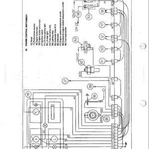 May include: Diagram of electrical equipment for a New Holland machine. The schematic includes components like the engine control instrument, alternator, and various sensors, with labels and wiring connections.