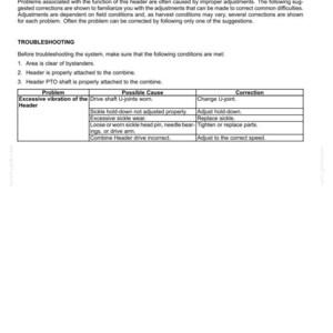 May include: A troubleshooting guide for a gearbox, detailing problems and solutions. The document includes a table with potential causes for excessive vibration and suggested corrections, such as adjusting or replacing parts. The text is in black font on a white background.