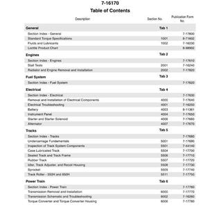 Pu&ograve; includere: Un manuale di servizio per il 550H Crawler, numero di pubblicazione 7-16170. Il sommario elenca sezioni come Generale, Motori, Impianto carburante, Elettrico, Cingoli e Trasmissione. Pubblicato nel luglio 2000.