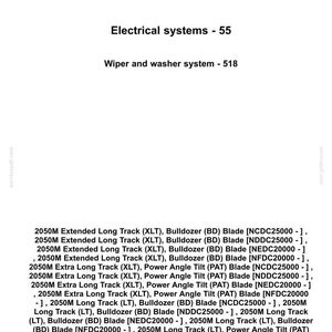 May include: White background with the "CASE CONSTRUCTION" logo and text. The image lists "Electrical systems - 55" and "Wiper and washer system - 518" along with various model and blade specifications.