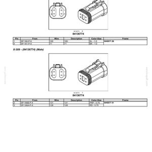 May include: Diagram of electrical connectors, labeled X-308 and X-309, with detailed views and specifications. Includes pin configurations, wire details, and color-size information. The text includes the number 84136774.