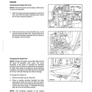 May include: A technical manual page titled Section 3 - Lubrication and Maintenance, detailing fuel and lubricant service procedures. It includes text instructions and three black and white line drawings showing engine components, a dipstick, and drain plugs.