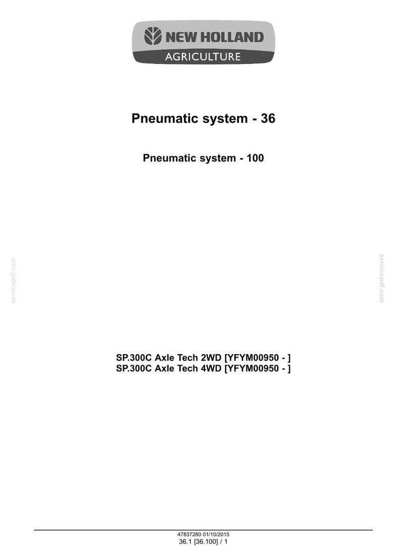 May include: A white document with the New Holland Agriculture logo at the top. Text includes "Pneumatic system - 36", "Pneumatic system - 100", and axle tech information. The document is dated 01/10/2015.
