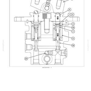 May include: Detailed diagram of a hydraulic foot control system, featuring various mechanical components labeled with numbers. The diagram is in black and white, with text indicating the system's function and technical details.