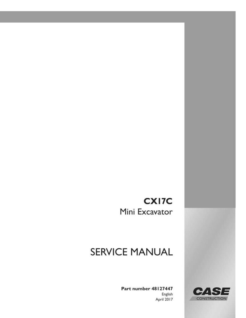 May include: A white service manual for a CX17C Mini Excavator. The cover includes the text "SERVICE MANUAL" in a bold, black font. The Case Construction logo is in the bottom right corner. The part number is 48127447.