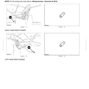 May include: Diagram of an electrical power system, including wiring schematics and component illustrations. The document includes text labels such as "X404 License Lamp Right and Left" and "Right Hand Lamps".