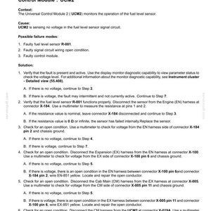 May include: A diagnostic document titled "E0325-05- Fuel Level Sensor - Line disconnected" with troubleshooting steps. The document includes a list of possible failure modes, solutions, and diagrams for electrical systems. The text is in black and white.