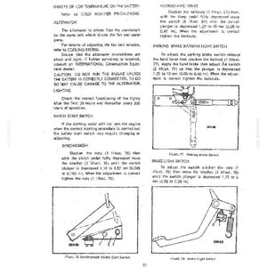 May include: Page from a manual detailing the electrical system of a vehicle. Includes diagrams and instructions for the alternator, safety start switch, and brake light switch. Text and diagrams are in black and white.
