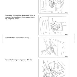 Puede incluir: Diagrama de un manual que muestra los pasos para el mantenimiento de los frenos y embragues de direcci&oacute;n. Incluye ilustraciones de la extracci&oacute;n de cubiertas, juntas t&oacute;ricas, calzas y tornillos de fijaci&oacute;n. El texto incluye instrucciones y n&uacute;meros de pieza.