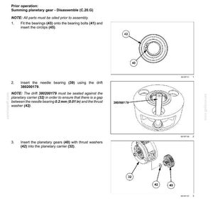 May include: Diagram of a summing planetary gear assembly for a transmission. The image includes exploded views with labels for bearings, circlips, needle bearings, planetary gears, and thrust washers. Text instructions detail the assembly process.