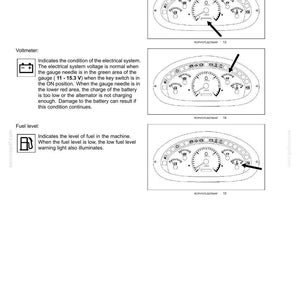 Puede incluir: Diagrama de tres paneles de instrumentos de veh&iacute;culos. El panel superior muestra un medidor de horas del motor. El panel central es un volt&iacute;metro. El panel inferior es un indicador de nivel de combustible.