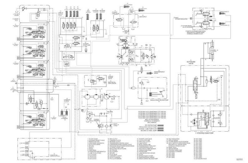 May include: A detailed engineering diagram with numerous interconnected components, lines, and labels. The diagram is in black and white, showcasing various mechanical and electrical systems. The layout includes multiple sections with specific functions, such as pumps and valves.