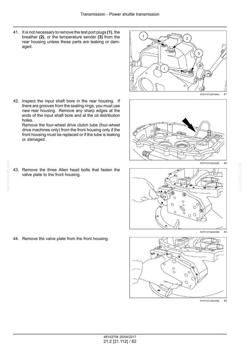 Puede incluir: Diagramas t&eacute;cnicos que detallan los componentes de la transmisi&oacute;n de lanzadera de potencia. La imagen incluye instrucciones para quitar piezas como tapones de prueba, un respiradero y un sensor de temperatura. Se ilustran los pasos de mantenimiento.