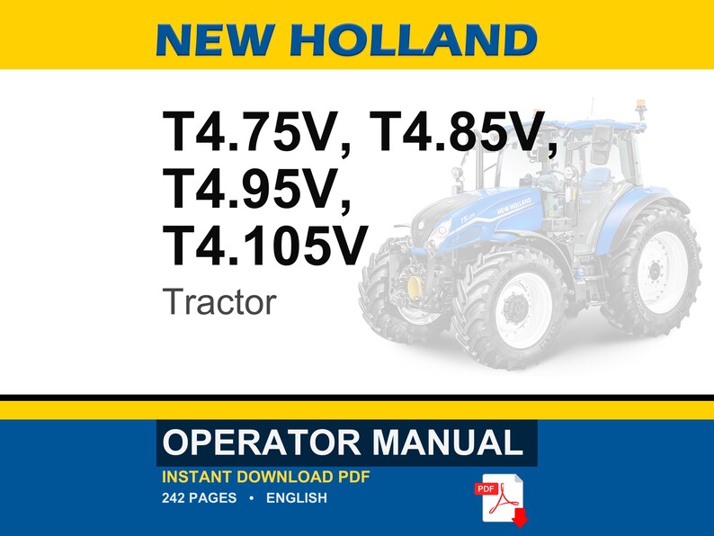 New Holland T4.75v, T4.85v, T4.95v, T4.105V Tractor Operator Owners Operation Manual | Instant PDF Download image 1