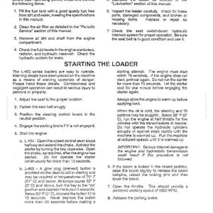 K&ouml;nnte beinhalten: Eine Seite aus einem Handbuch mit der &Uuml;berschrift "PRESTARTING CHECKLIST" und Anweisungen f&uuml;r die Bedienung eines Laders. Der Text ist schwarz auf wei&szlig;em Hintergrund.