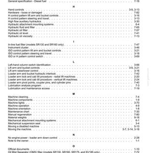 May include: A detailed table of contents from a manual, listing various topics such as hydraulic systems, machine operation, and maintenance procedures. The text is in black on a white background.